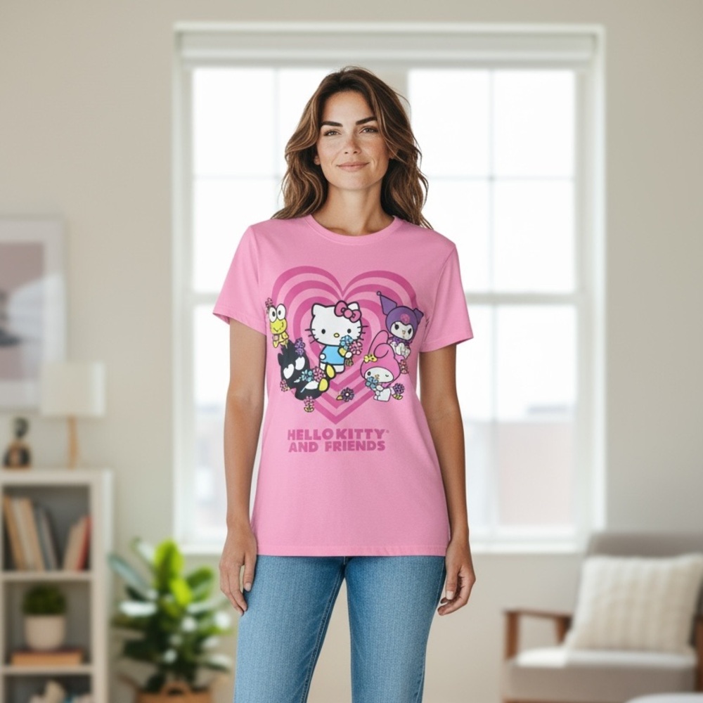Hello Kitty & Friends Graphic Tee by Sanrio – Pink – Size XL